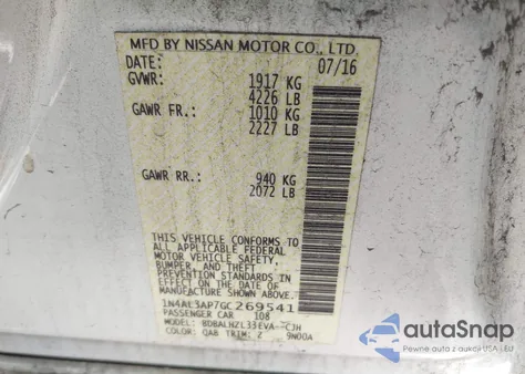 2016 Nissan Altima 2.5 Sr from USA, damaged, VIN 1N4AL3AP7GC269541